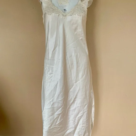 Vintage Ivory Lace-Trim Slip Dress | 90s Silky Cap Sleeve Lingerie Midi Dress - Picture 4 of 7